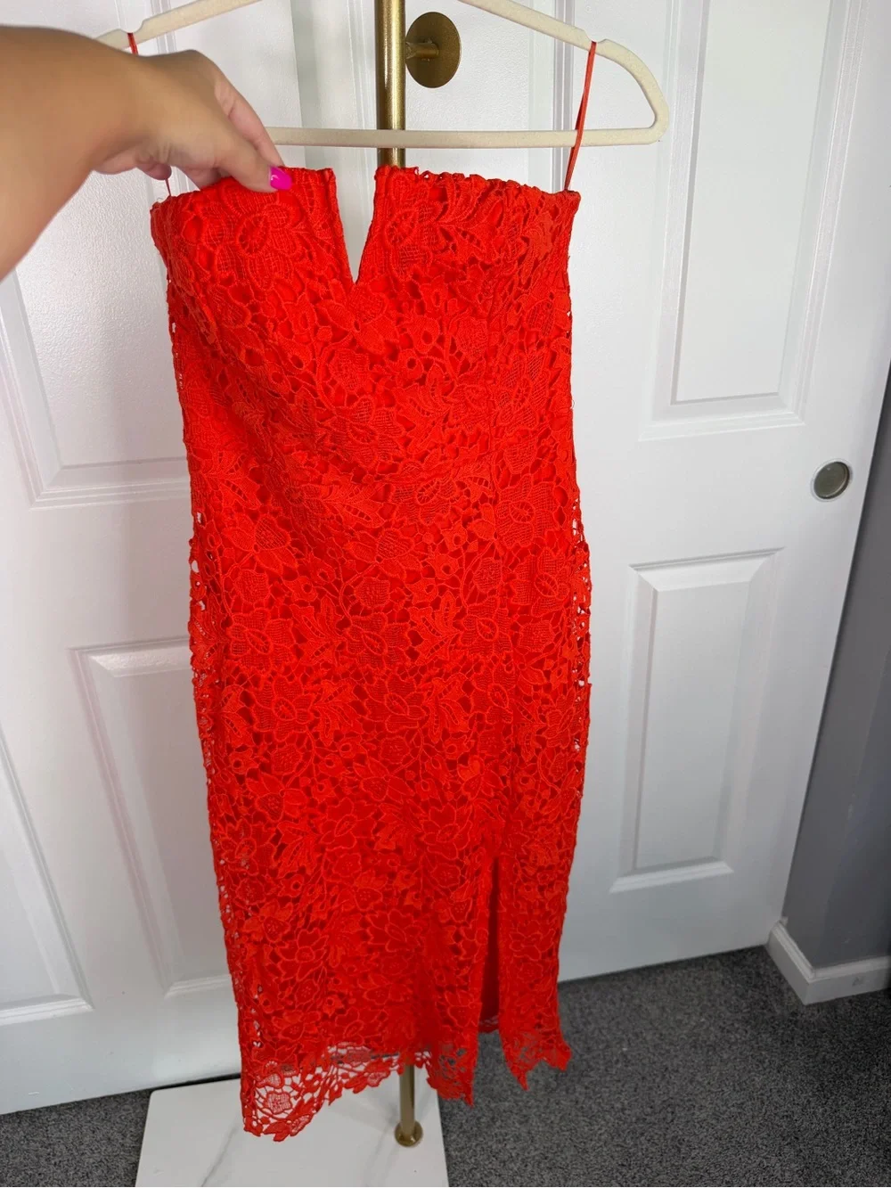 ASTR the Label Red Floral Lace Strapless Midi Dress Size L Cocktail Party - Picture 2 of 12
